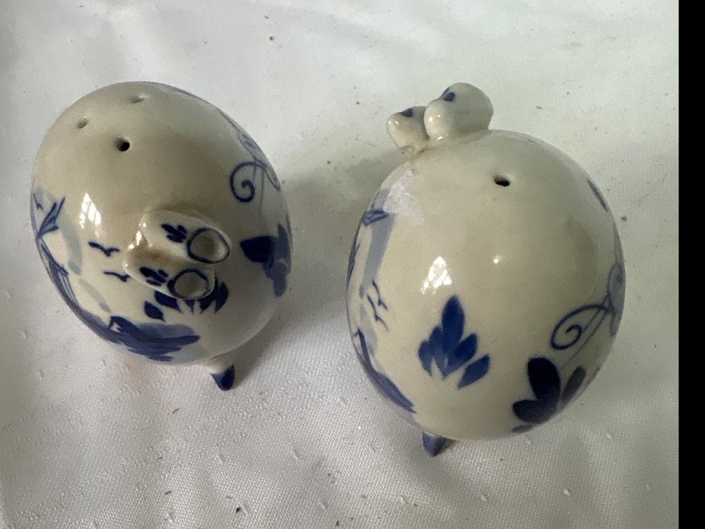Enesco Blue and White Ceramic Pig Salt and Pepper Shakers