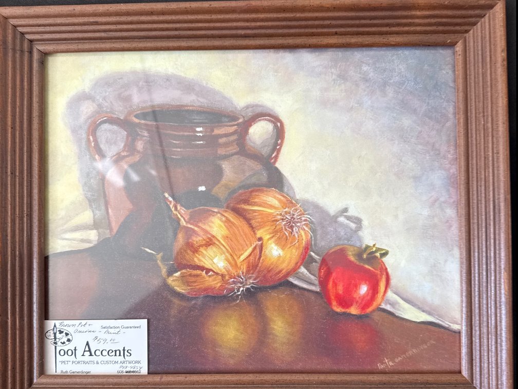 Ruth Gamerdinger Framed Still Life Print "Brown Pot + Onions"