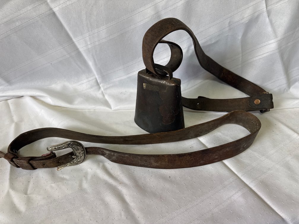 Metal Cowbell on Leather Strap with Western-Style Buckle