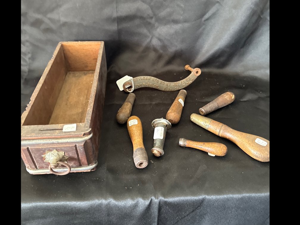 Wooden Drawer Box, Cast Iron Crank Arm, Turned Wood Handles, and More