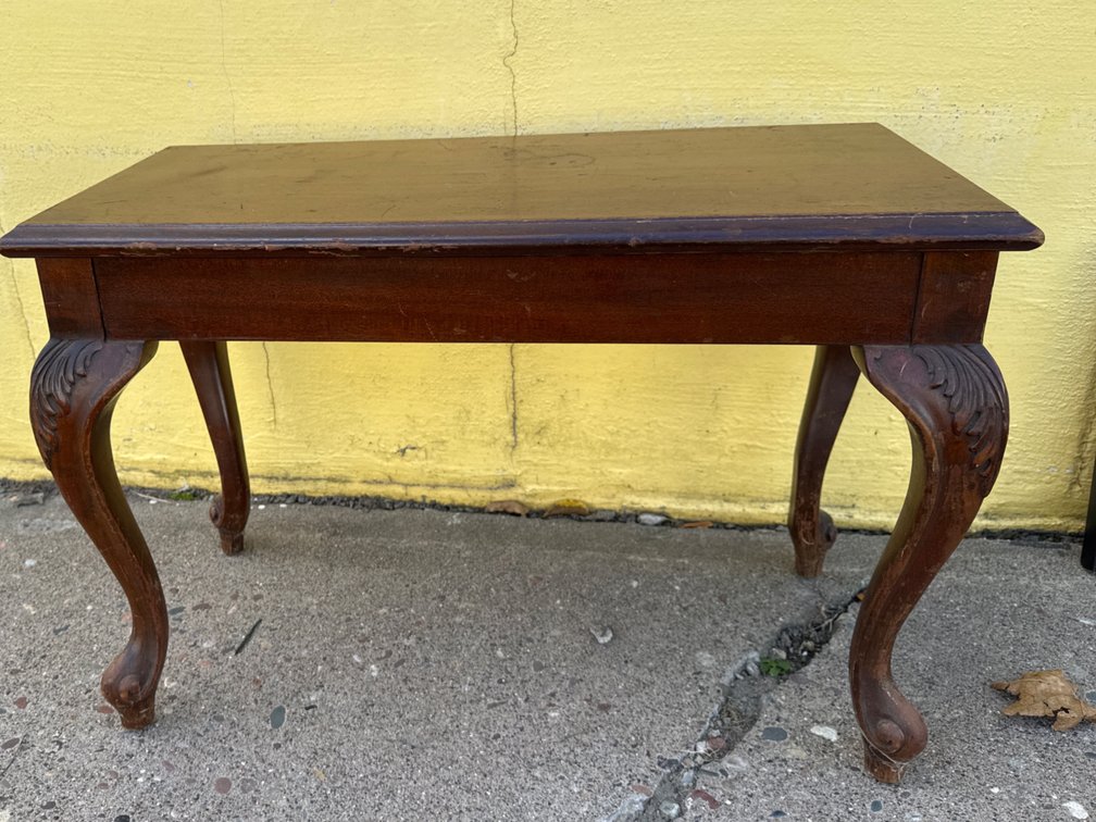 Carved Wooden Bench with Cabriole Legs