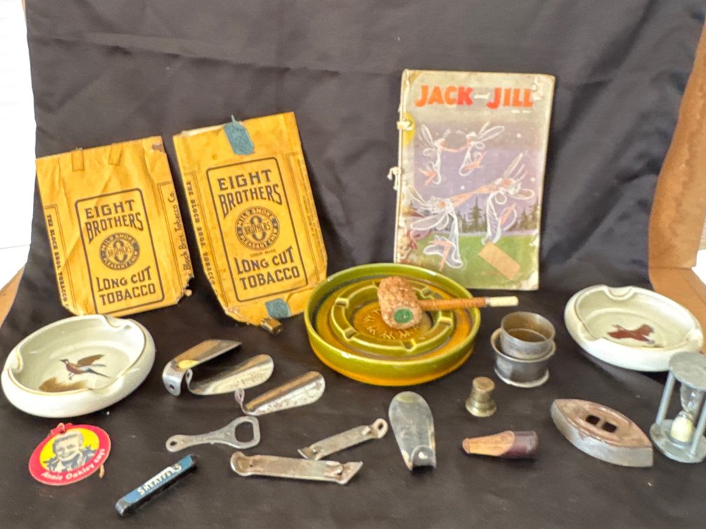 Vintage Collectibles and Tobacciana Lot with Tobacco Packets, Ashtrays, Miniatures, and More