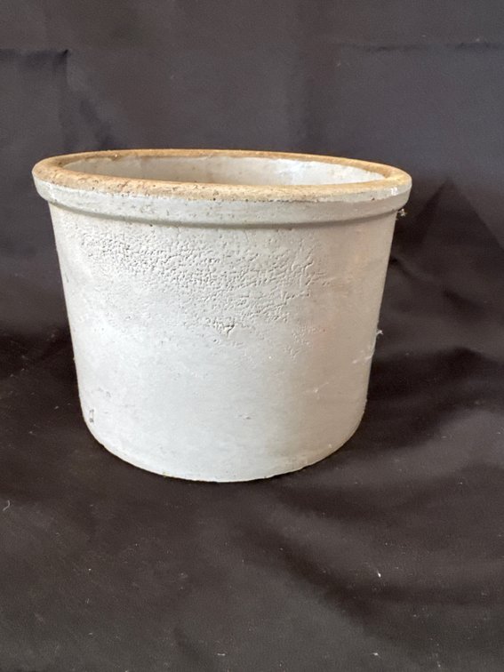 Off-White Glazed Cylindrical Stoneware Crock