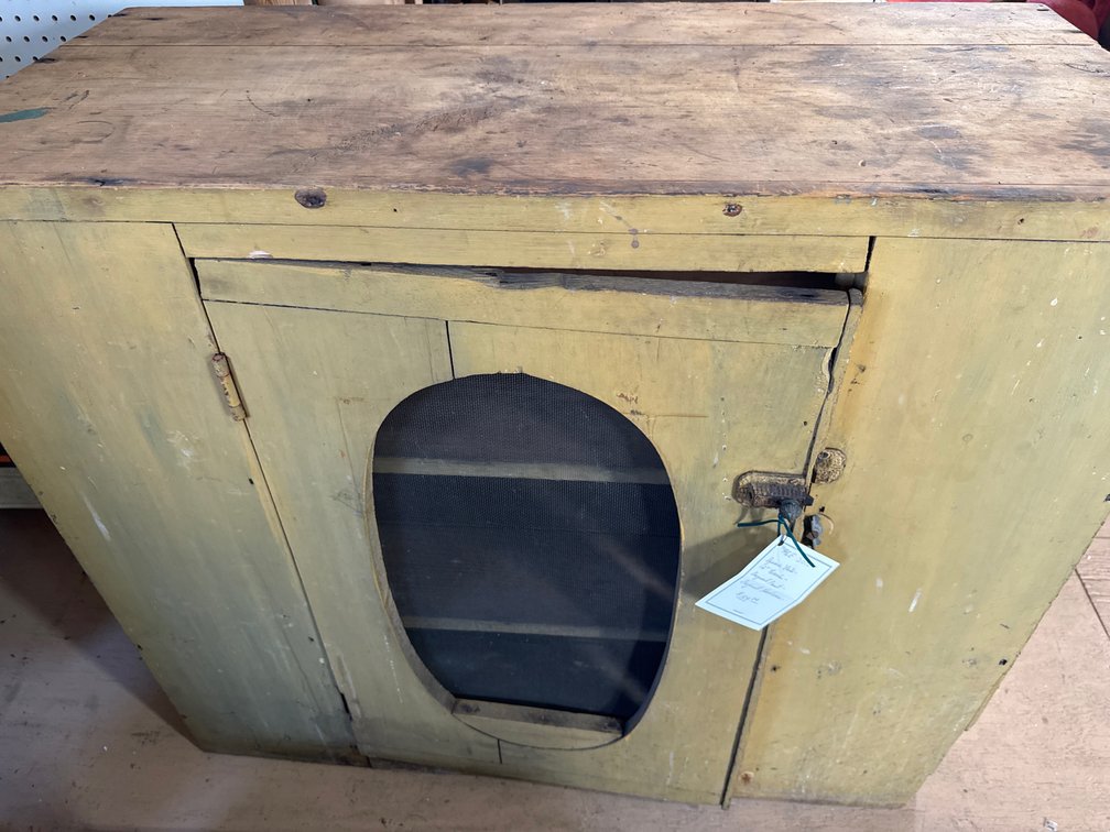1800s Painted Wood Pie Safe Cabinet with Wire Mesh Door