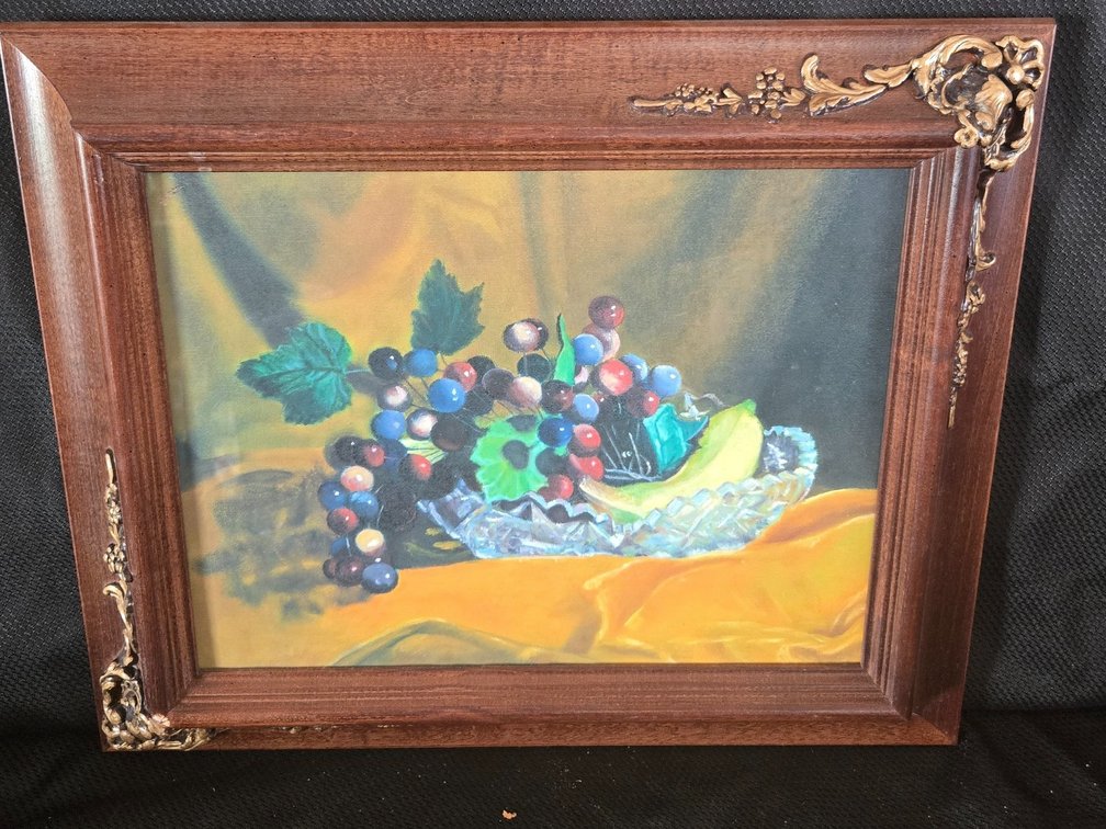 Framed Fruit Still-Life Artwork in Ornate Wood Frame
