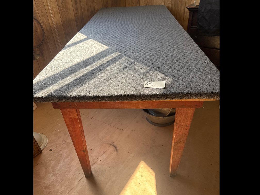 Long Rectangular Wooden Table with Carpeted Top
