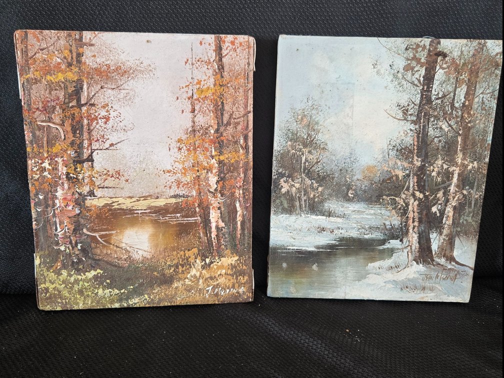Pair of J. Morin Landscape Paintings on Board