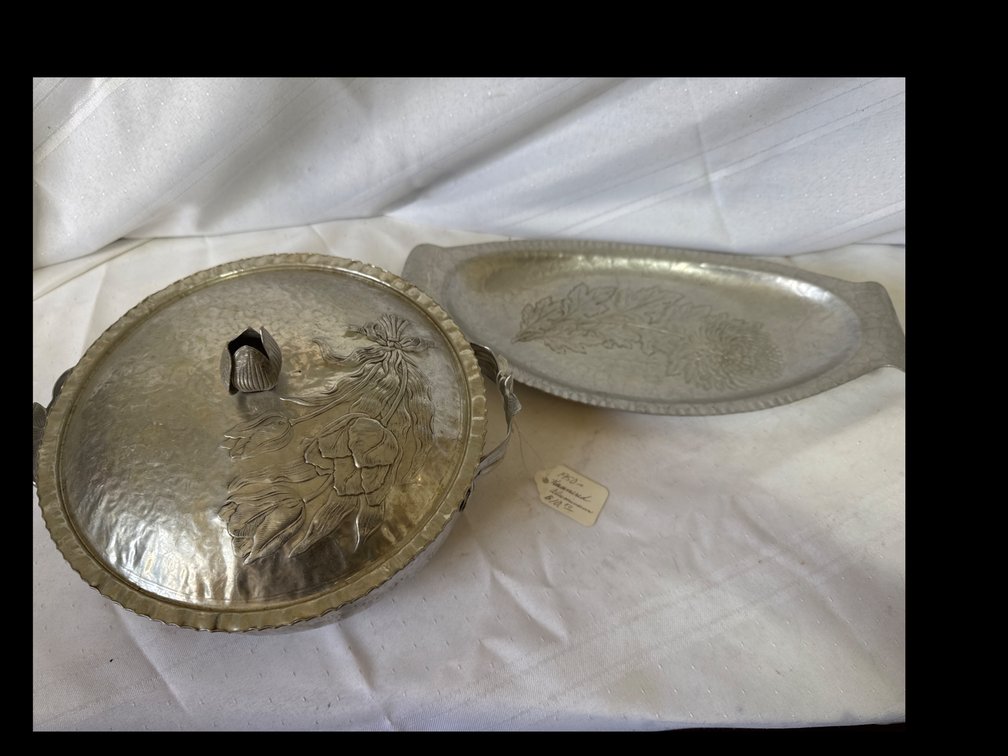 Hammered Aluminum Floral Serveware