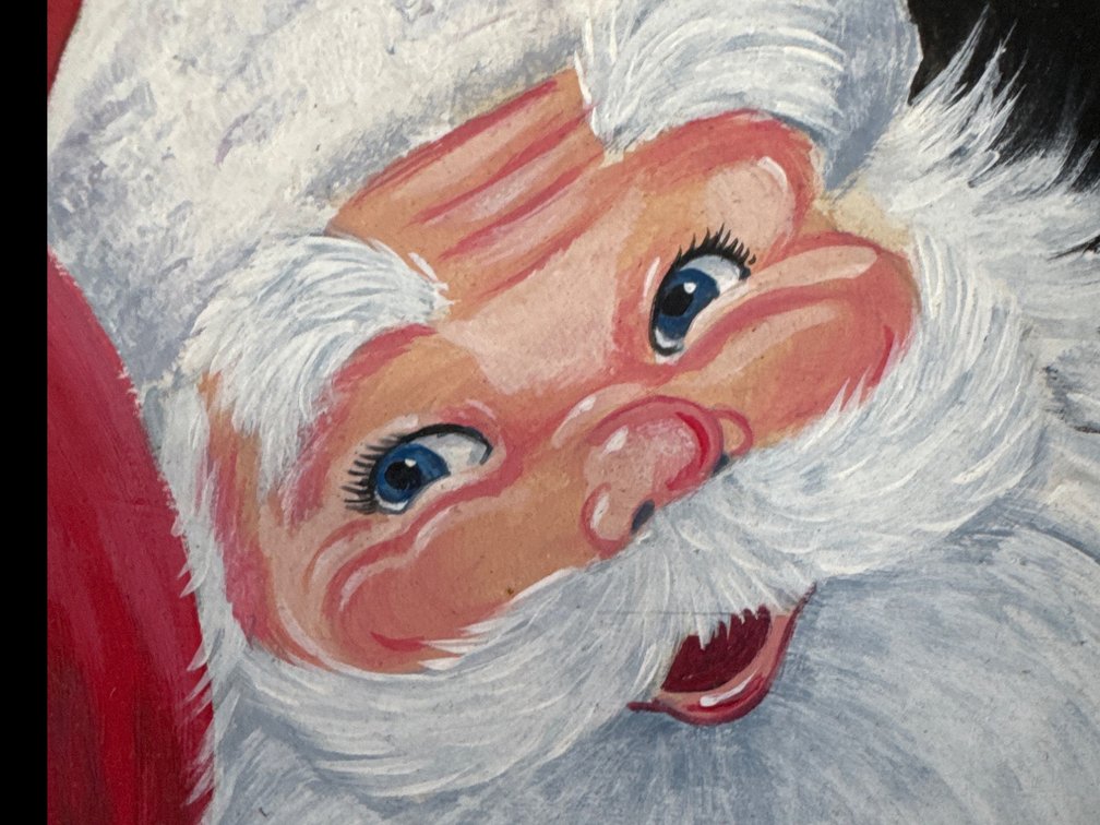 Hand-Painted Santa Claus Portrait on Board Signed Poot