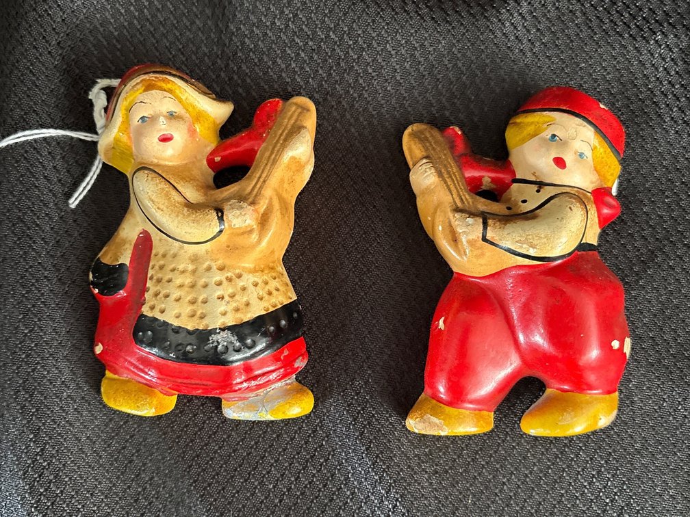 Pair of Painted Dutch Musician Figurines chalk plaster