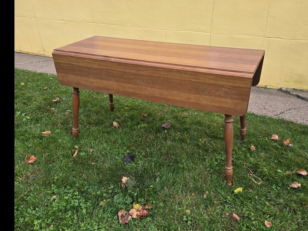 Wooden Drop-Leaf Table with Turned Legs