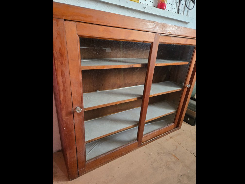 Wooden Display Cabinet with Sliding Glass Doors