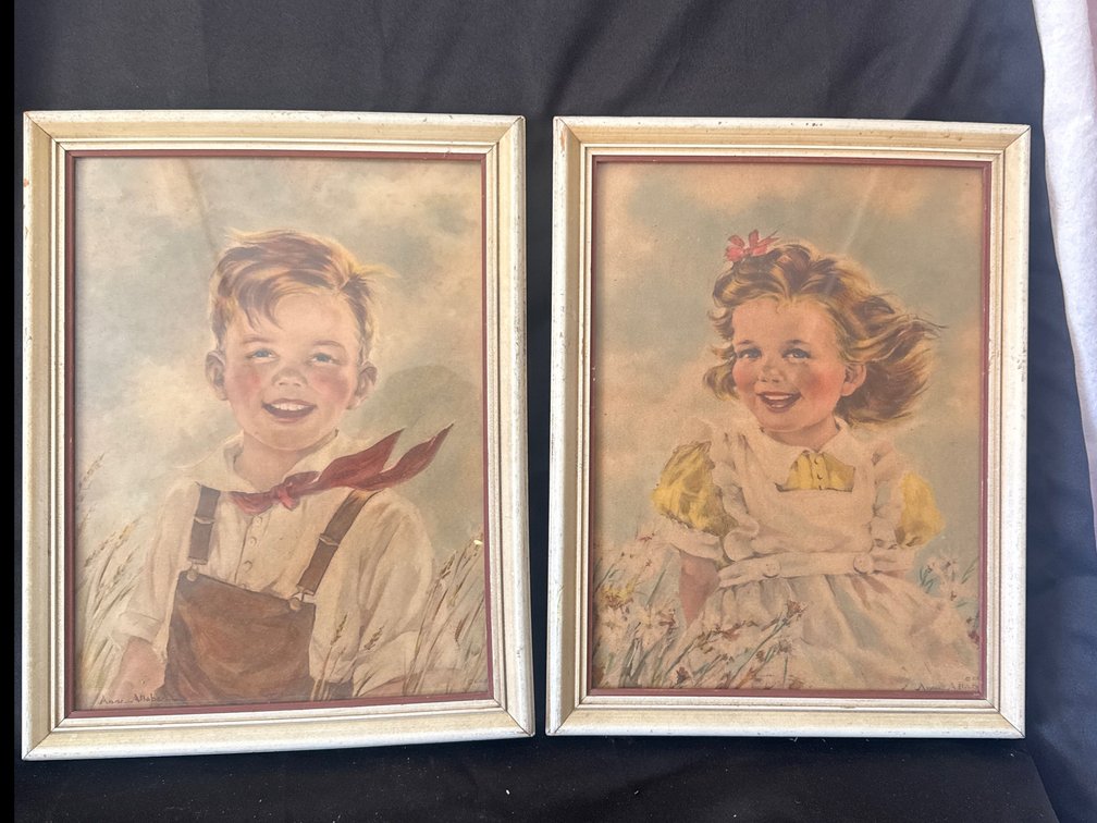Framed Ann Allaben Art Prints of Boy and Girl (2)
