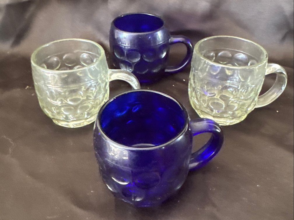 Miniature Dimpled Glass Mugs, Set of 4