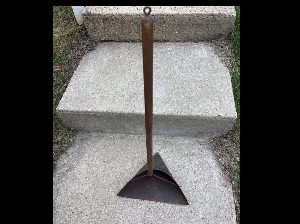 Long-Handled Triangular Sheet Metal Scoop with Wooden Handle