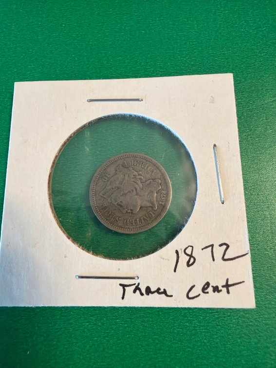 1872 Three-Cent Silver Coin in Holder