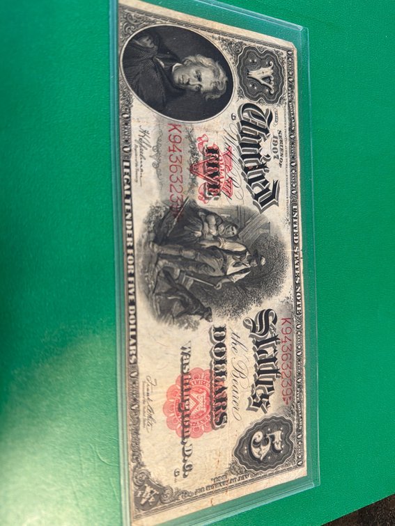 $5 United States Note with Historical Vignette