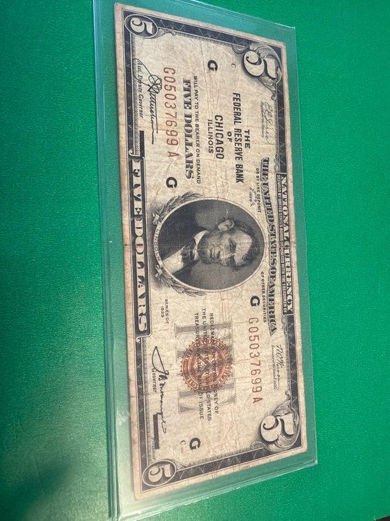 1934 $5 Federal Reserve Note, Chicago, Series G