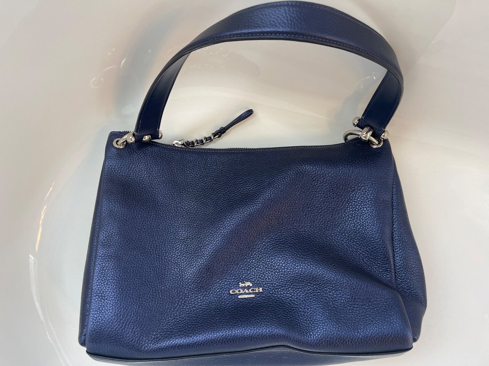 Coach Pebbled Leather Shoulder Bag with Gold-Tone Logo