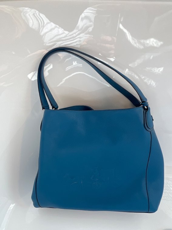 Coach Blue Leather Shoulder Bag With Embossed Logo