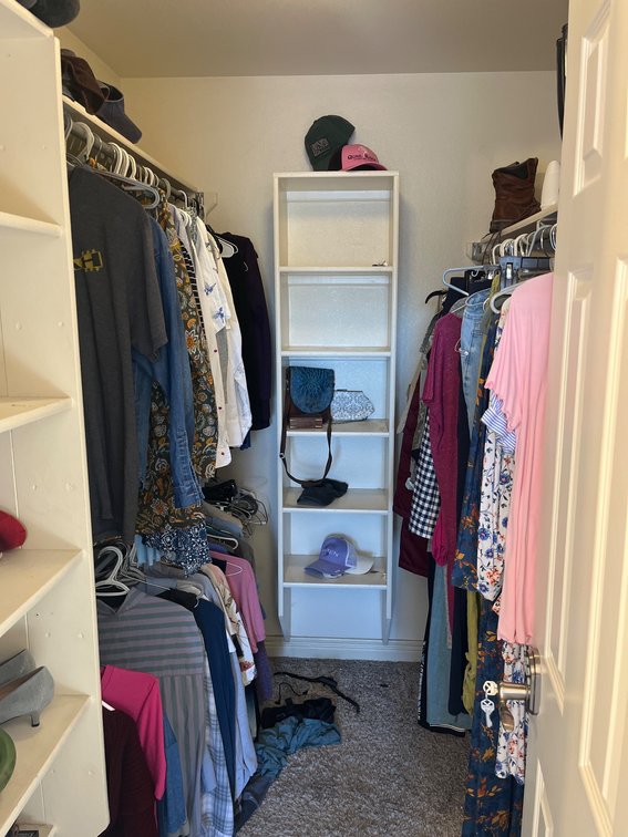 Closet Contents Including Shoes, Clothing, and Accessories