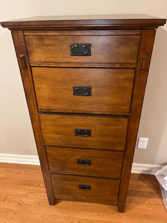 Five-Drawer Wooden Gentleman’s Chest, 26 x 54 x 17