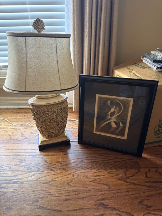 Framed Glenn Gant 1947 Artwork ‘Dance’ and Ornate Table Lamp