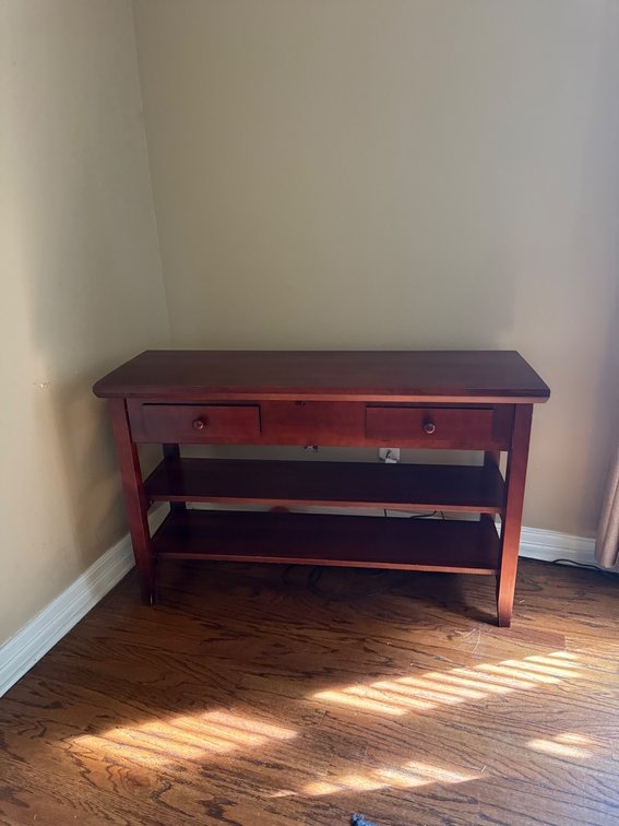 Rectangular Wooden Table With Two Drawers and Shelves