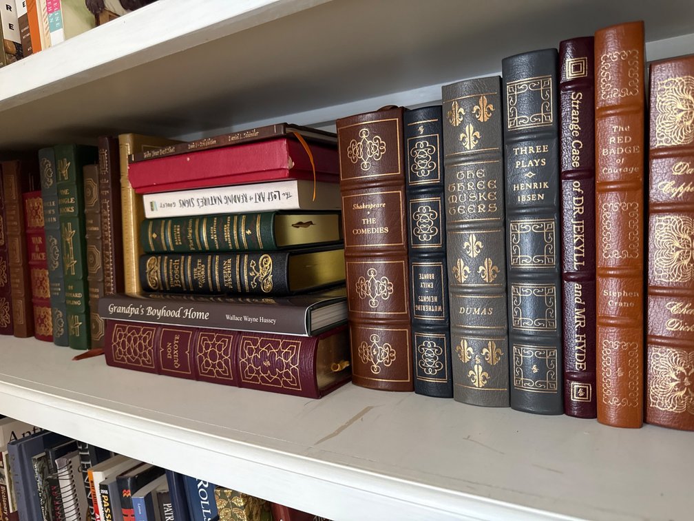 Leather-Bound and Hardcover Books with Gilded Spines