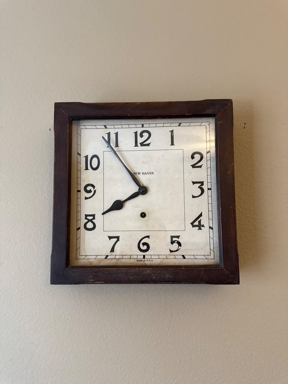 Wall Clock With Square Wooden Frame and White Dial