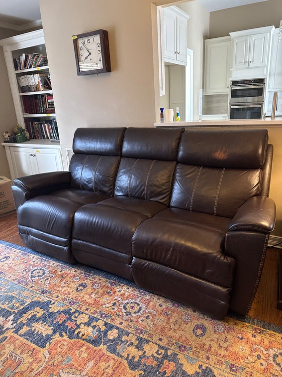 Three-Seat Leather Reclining Sofa with Power Controls