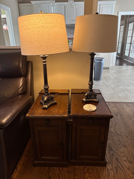 Wooden End Tables With Integrated Lamps and Storage Features