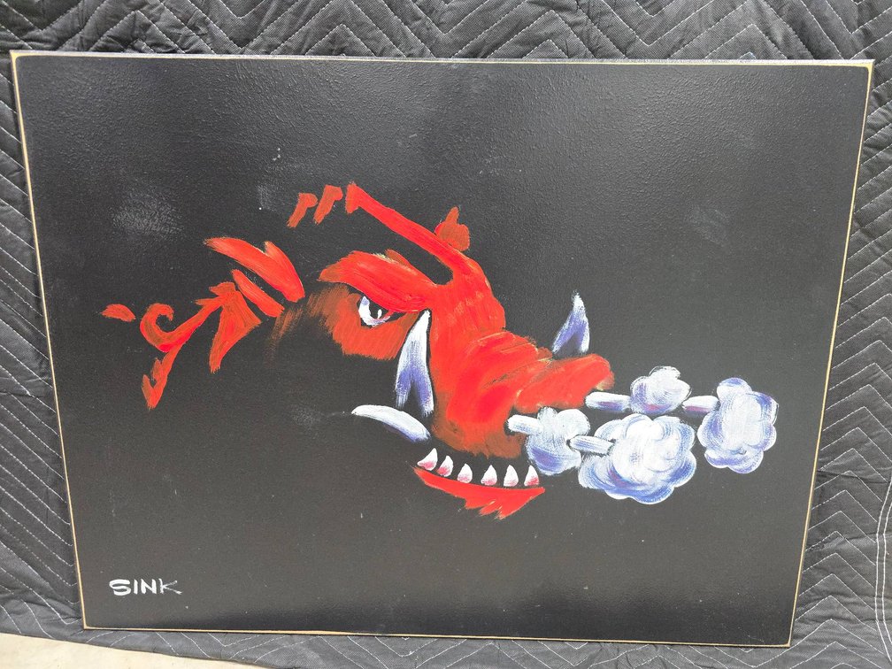 Painted Panel Depicting Red Hog With Wire Backing