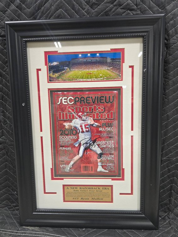 Framed Signed Sports Illustrated Cover Featuring Ryan Mallett with COA