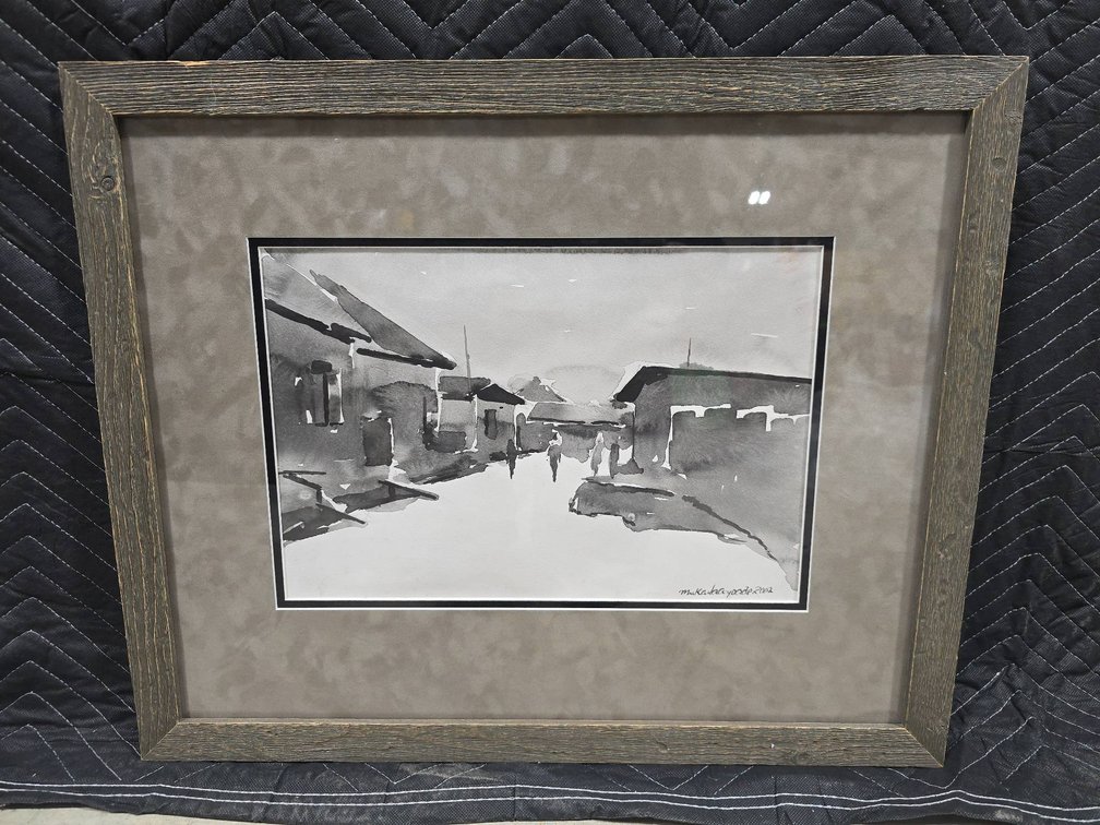 Framed Monochrome Watercolor by Mikaila Ayodele, 2002