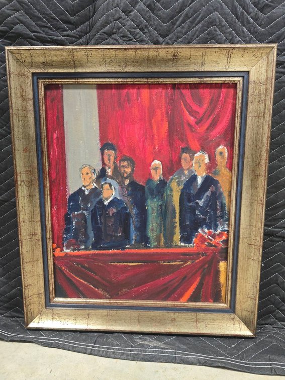 Framed Oil Painting of Figures in Formal Attire