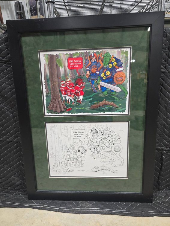 Framed Dual-Panel Comic Artwork with Color and Sketch