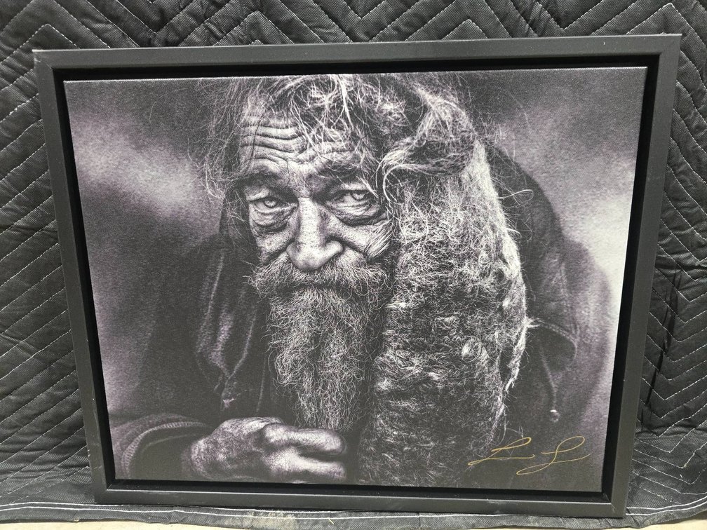Framed Monochrome Portrait Photograph with Artist Signature