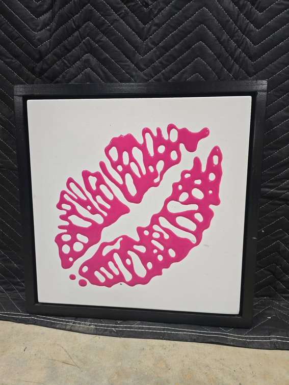 Framed Artwork Featuring Pink Lips Design