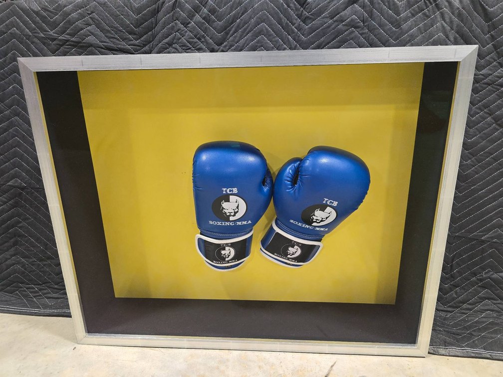 Framed TCB Boxing MMA Gloves in Display Case