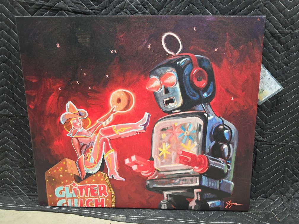 Artwork Signed by Artist, Depicting Robot and Performer, 24×24 Inch