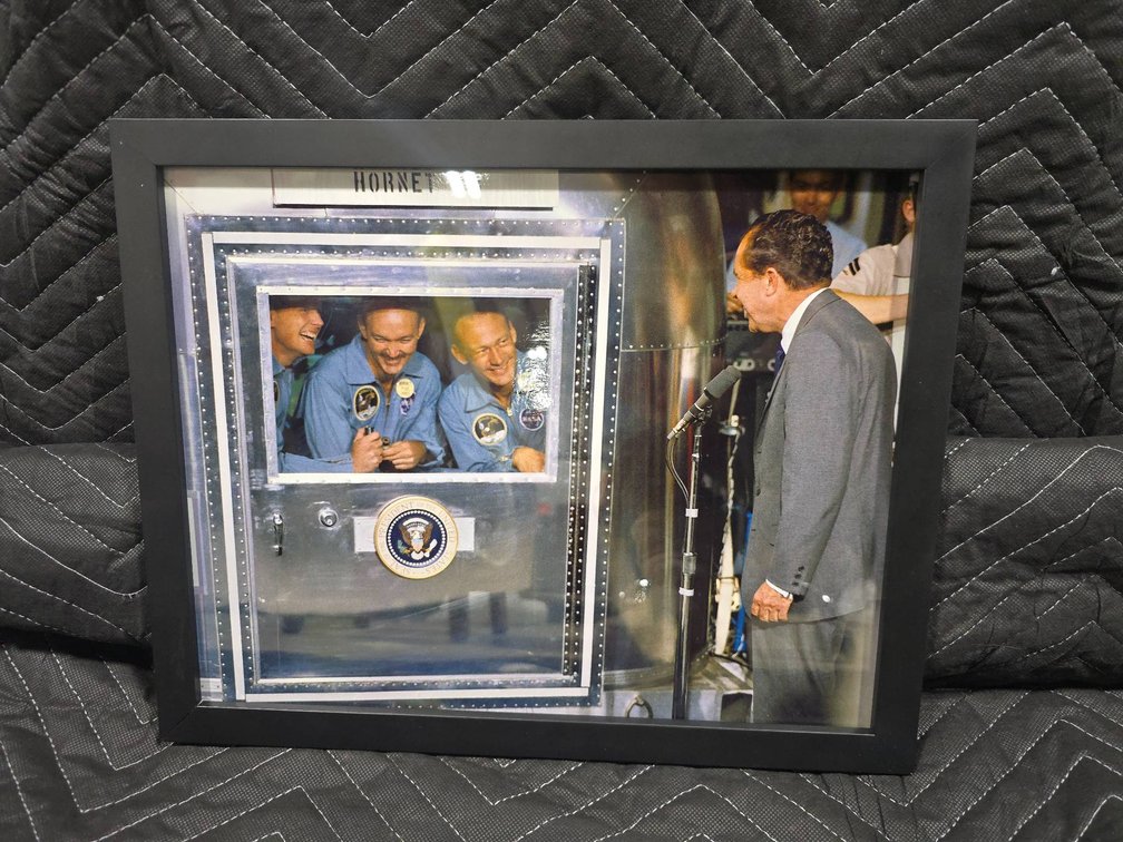Framed Photograph Depicting Apollo 11 Crew and President