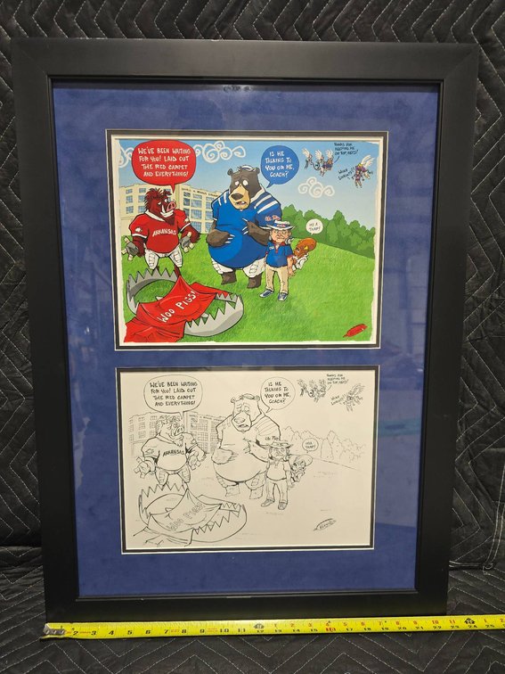 Framed Cartoon Artwork With Sketch by P. Langley, 2011