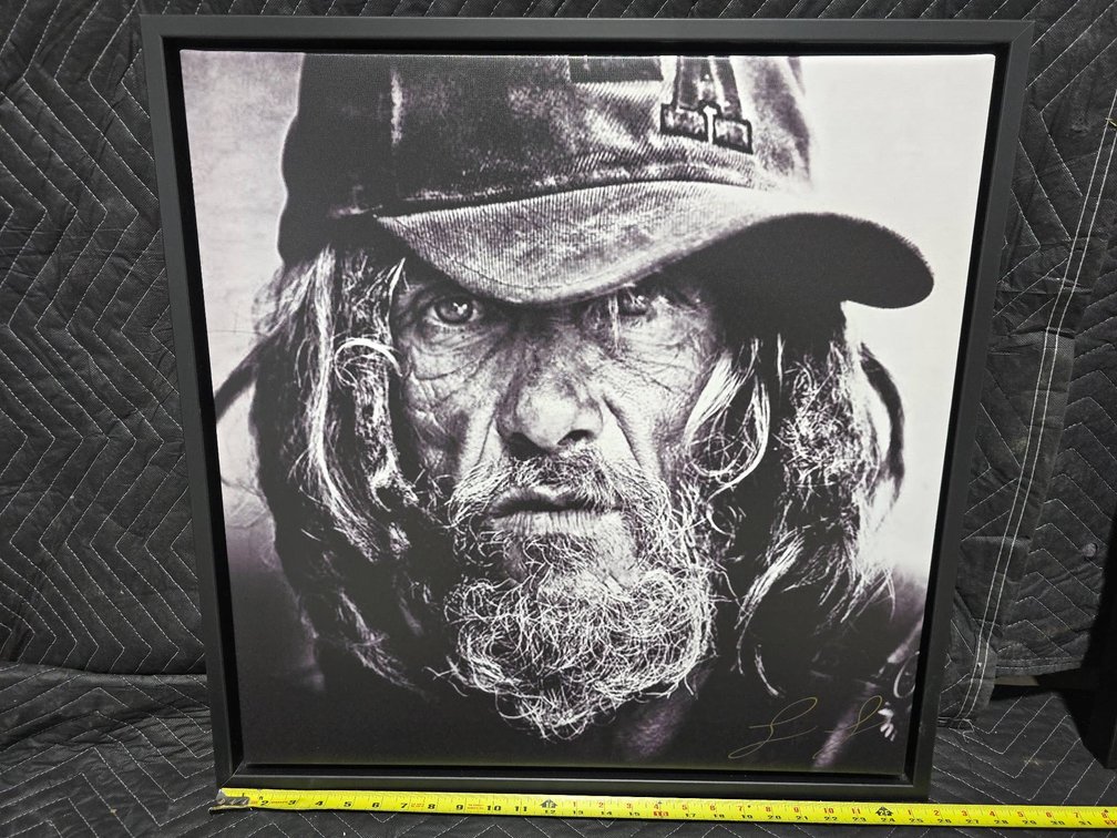 Framed Black-and-White Portrait Photography Signed and Measuring 28×28 Inches