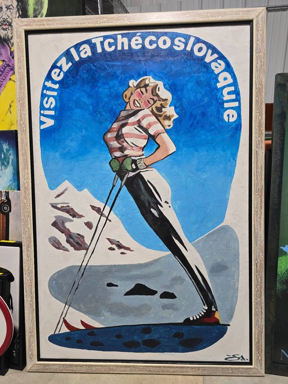 Painting Signed ‘ESA’: Ski-Themed Artwork Promoting Czechoslovakia