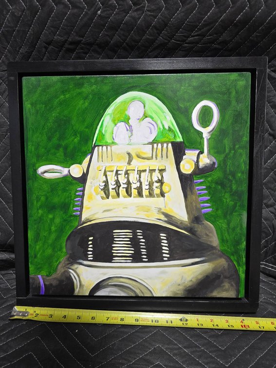 Framed Painting of Robot with Green Background