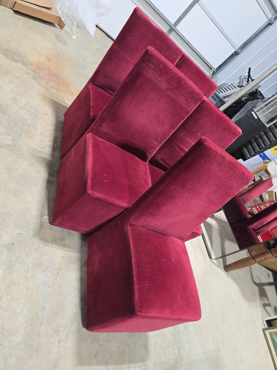 Four Upholstered Red Chairs with High Backs