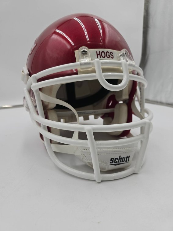 Schutt Red Football Helmet with Razorback Logo and ‘Hogs’ Label