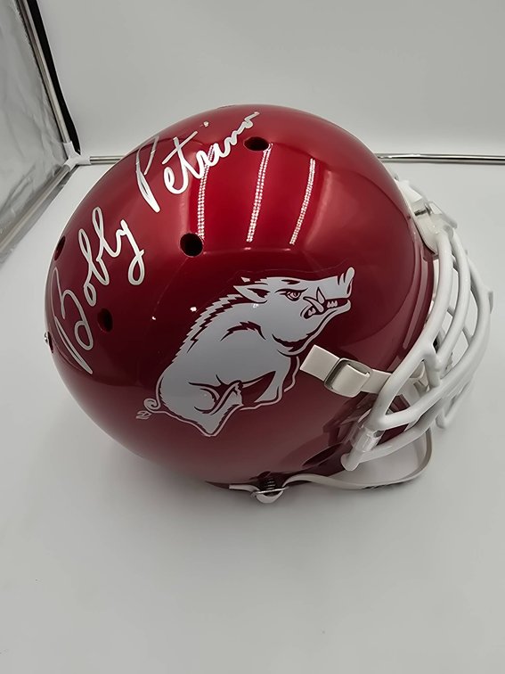 Red Arkansas Razorbacks Signed Helmet with White Facemask