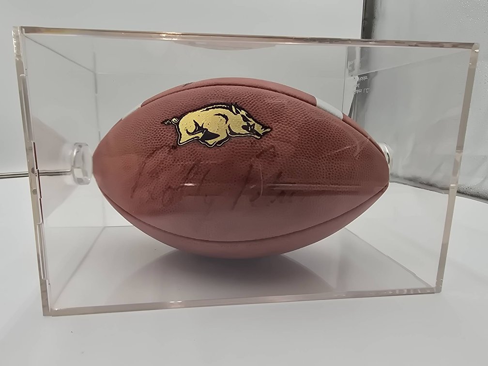 Wilson 1001 Football Signed by Bobby Petrino in Display Case